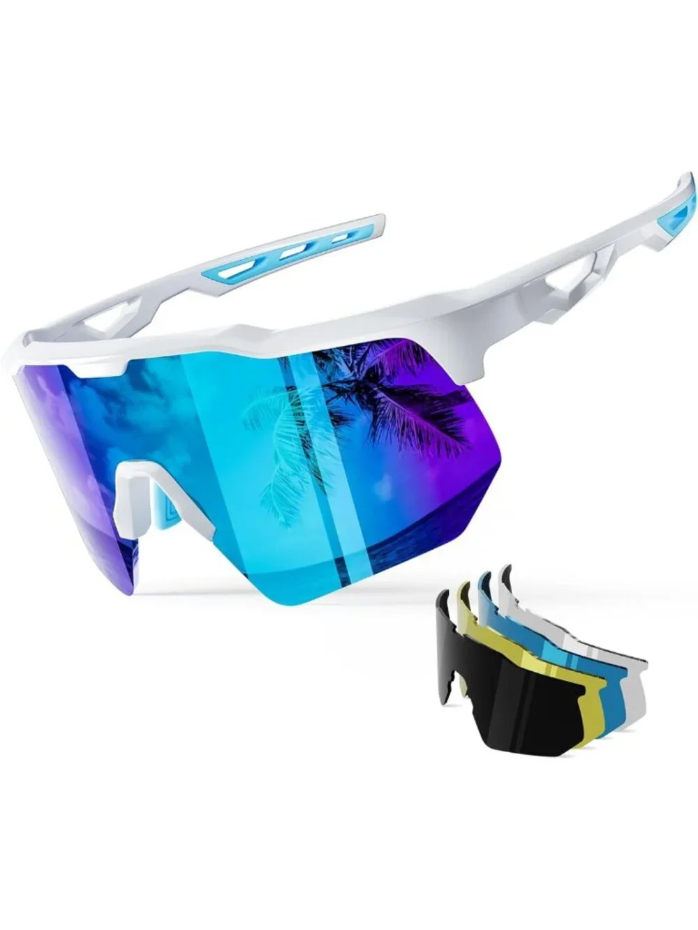 Sports Sunglasses with 5 Interchangeable Lenses for Outdoor Activities & UV